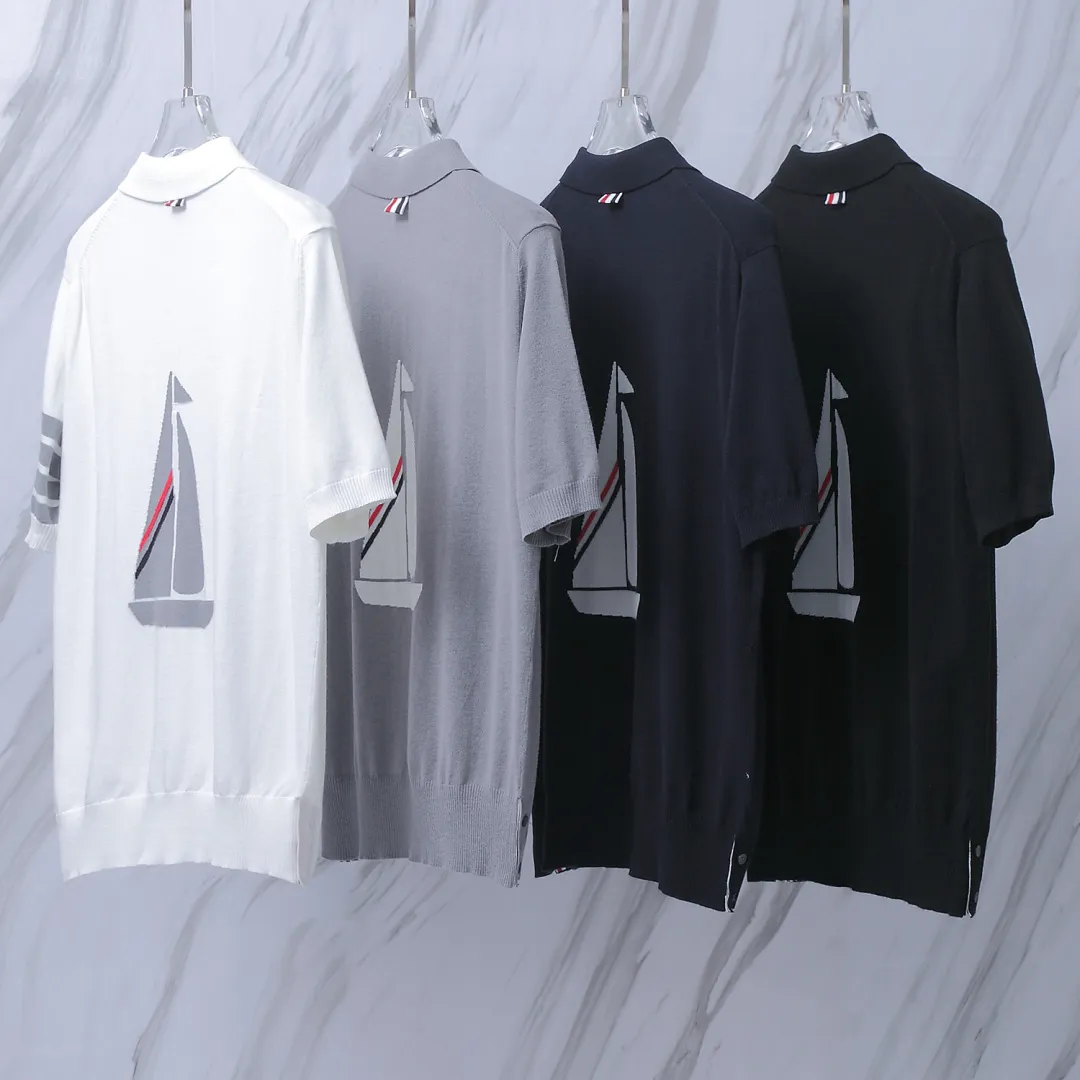 ：M 32（TB POLO ） THOM BROWNE POLO TB POLO Classic Breathable Authentic Quality + Authentic + Same Style Size：1/2/3/4 ：White/Black/Navy Blue/Light Gray
